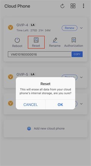 reset redfinger cloud phone