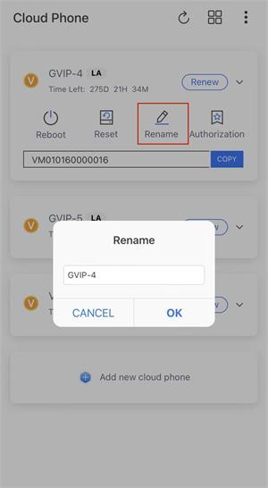 rename redfinger cloud phone