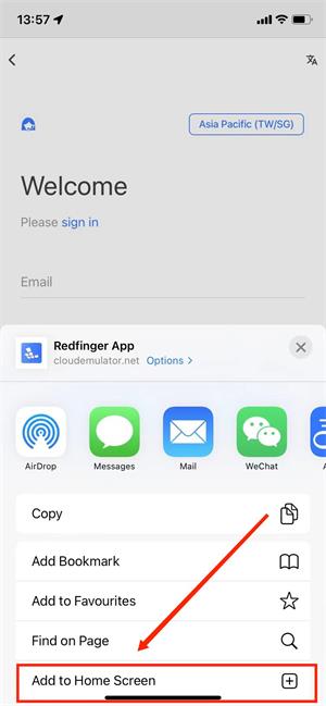 add redfinger cloud phone to home screen