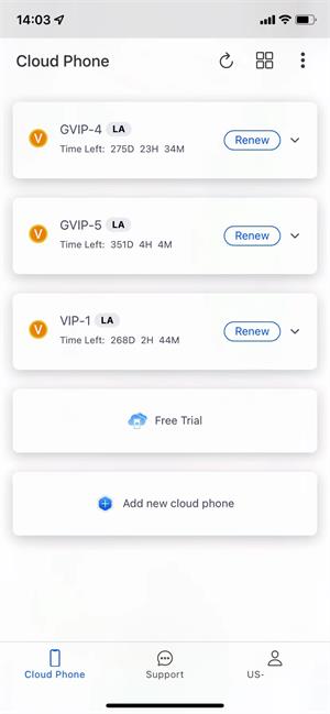 redfinger cloud phone interface