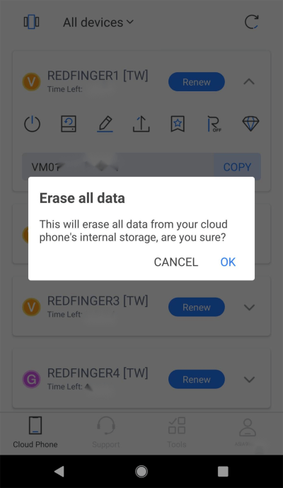 confirm to erase cloud phone